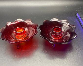 Fenton 3 Toed Candleholders Amberina