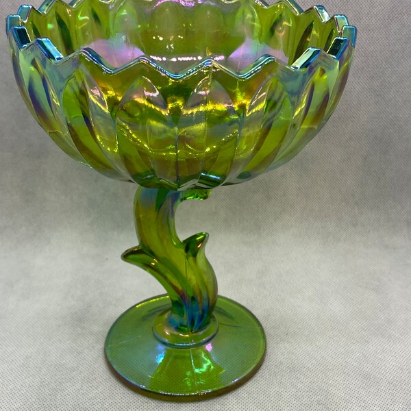 Indiana Green Carnival Glass Tulip Compote