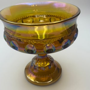 Indiana Glass Marigold Carnival Kings Crown Compote
