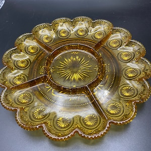 Tiara Sandwich Amber Glass Relish Tray