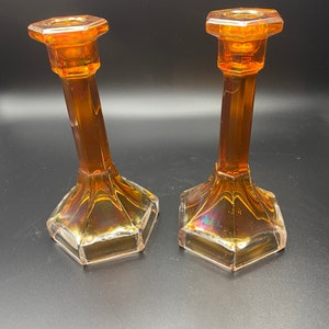 Imperial Glass Chesterfield Marigold Candlesticks