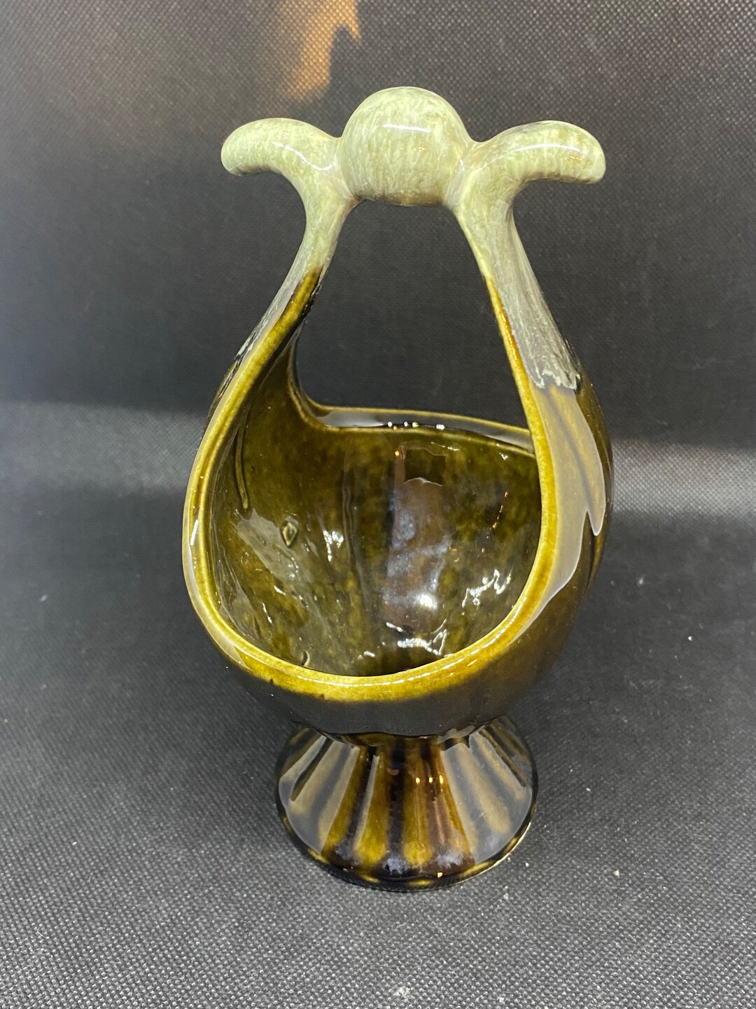 Hull Pottery Olive Green Basket Vase Etsy