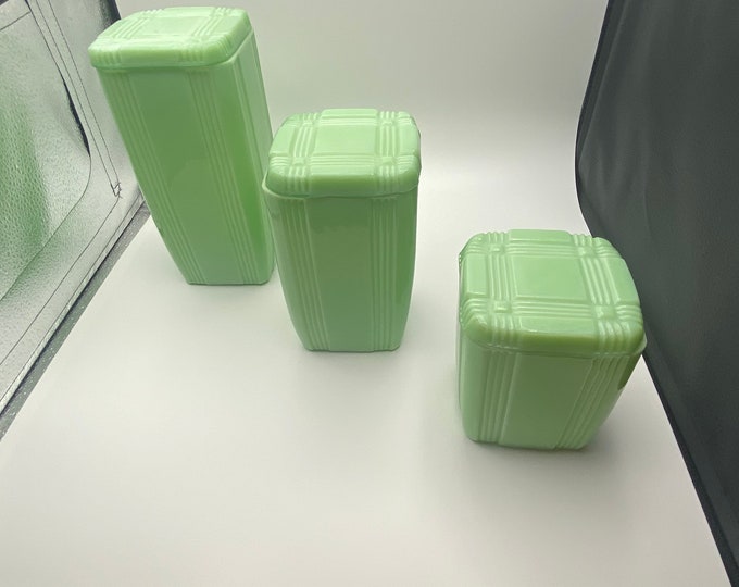 Jadeite Crisscross Canister Set of 3 Etsy