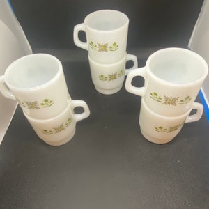 Fireking Green Meadow Coffee Mugs. Set of 6 1960’s