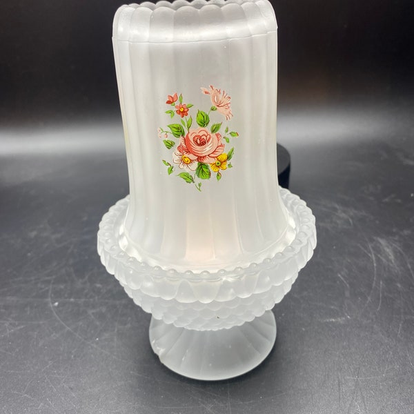 Clear Frosted Fairy Lamp w/Pink Rose Decals