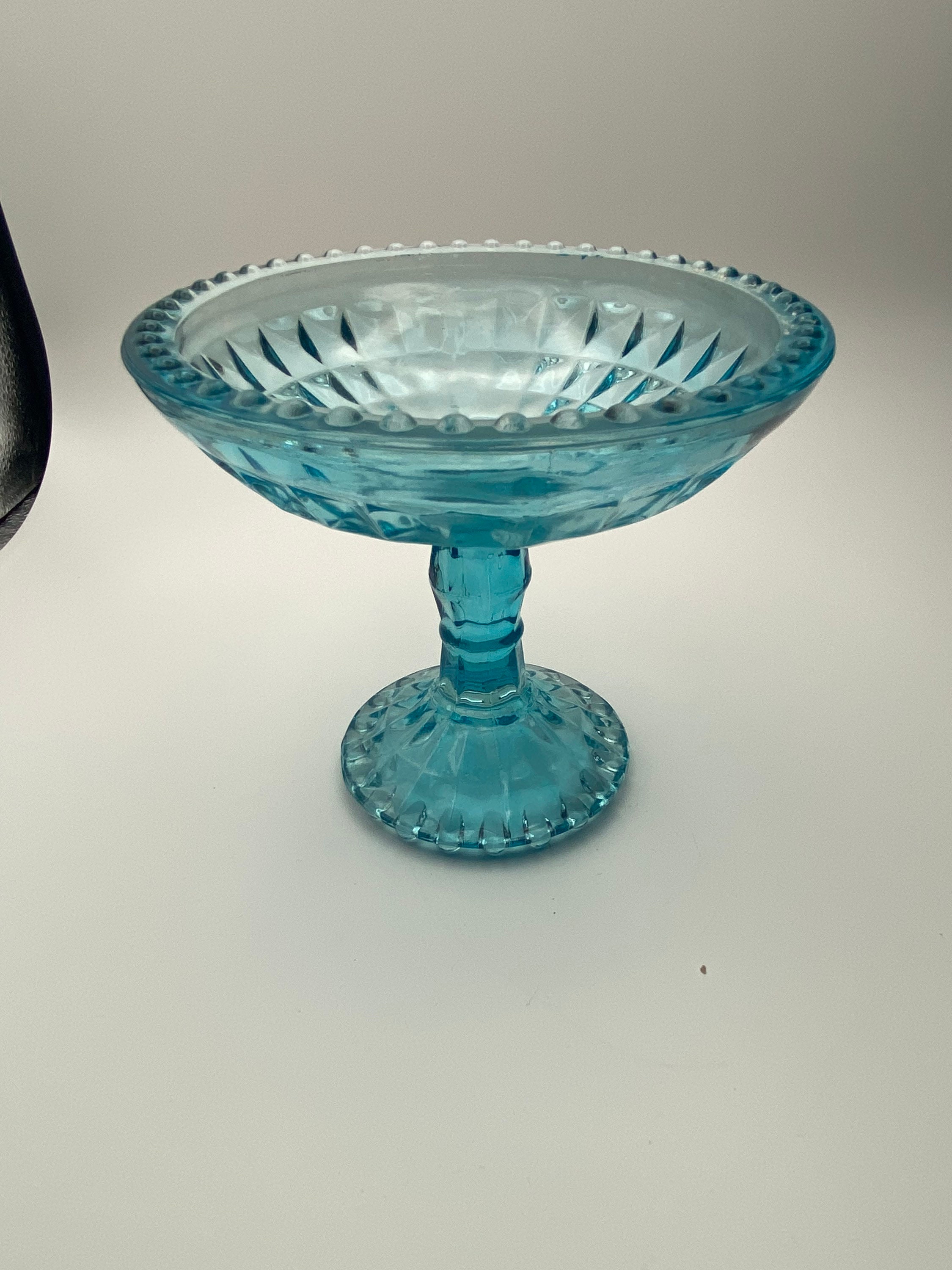 Windsor Blue Jeanette Glass Compote Diamond Point 1930’s