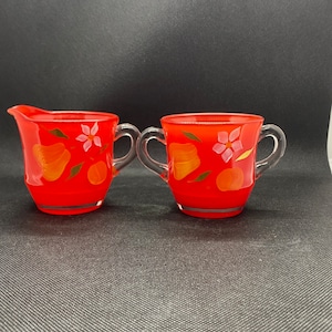 Beautiful vintage red sugar and creamer set Bartlett and Collins