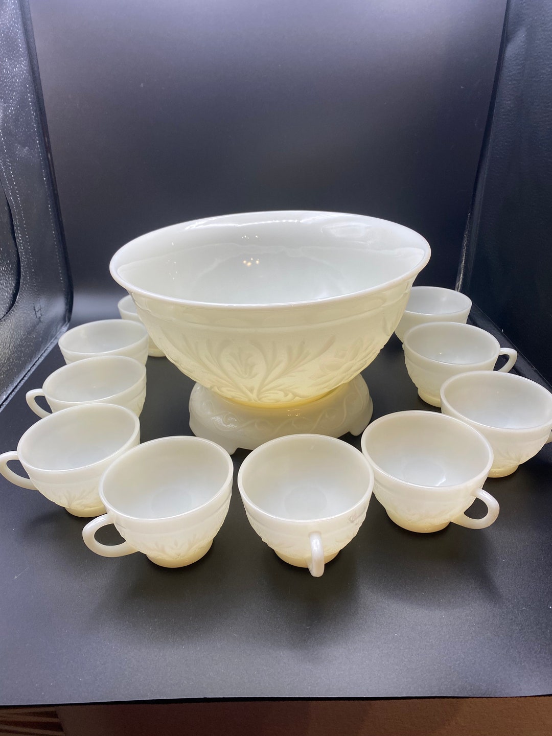 Anchor Hocking Ivory Sandwich Glass Punch Bowl Etsy