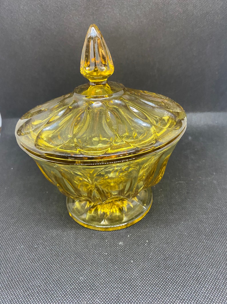 Amber Anchor Hocking Fairfield Covered Footed Candy Dish Etsy