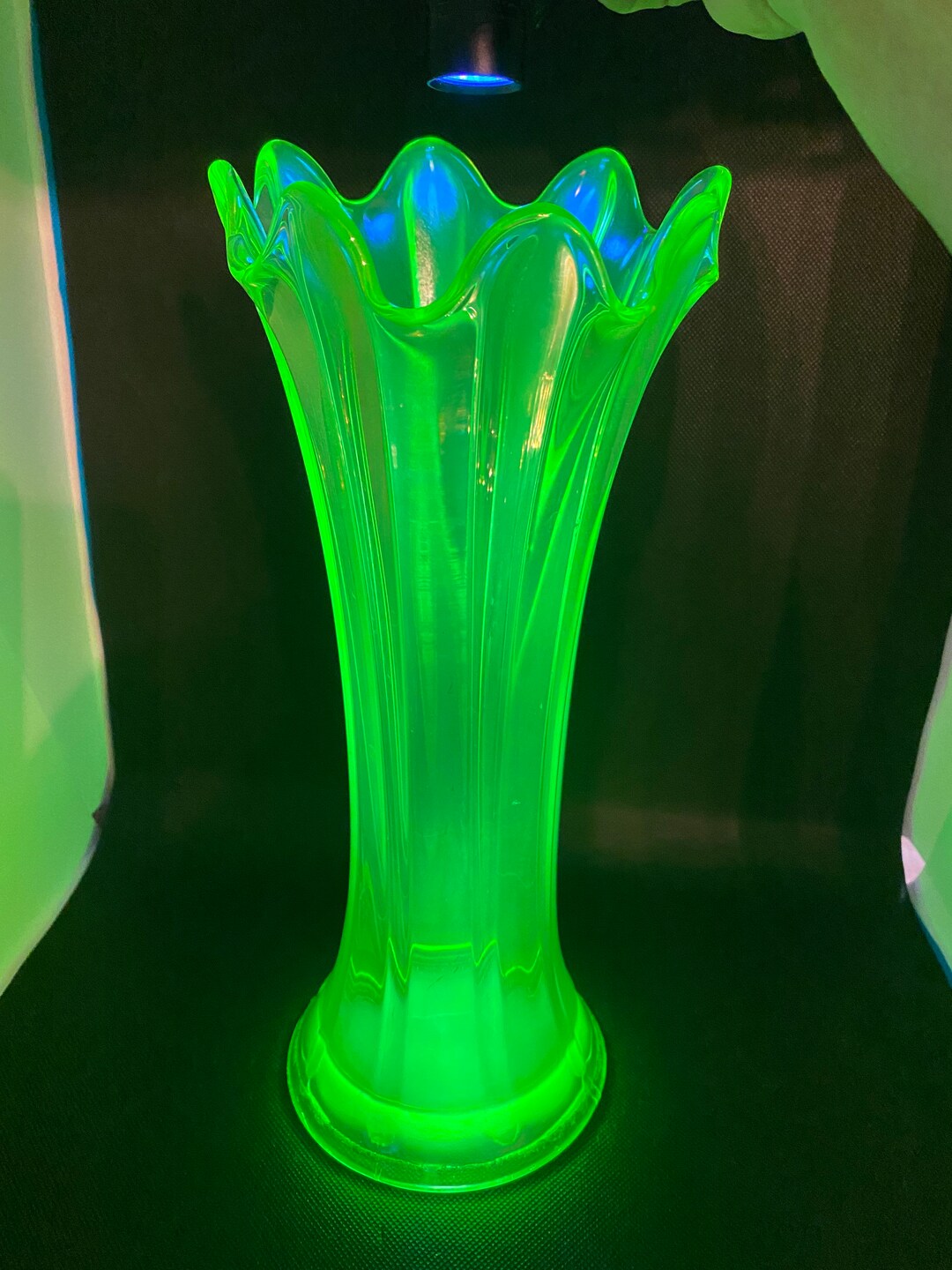 Iridescent Vaseline Uranium Swung Vase Etsy