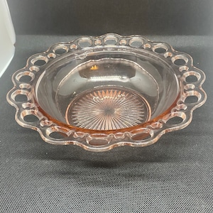 Anchor Hocking Pink Open Lace Rim Bowl 1935-1938