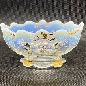 Northwood Clear and Opalescent Everglades Bowl with gold trim.