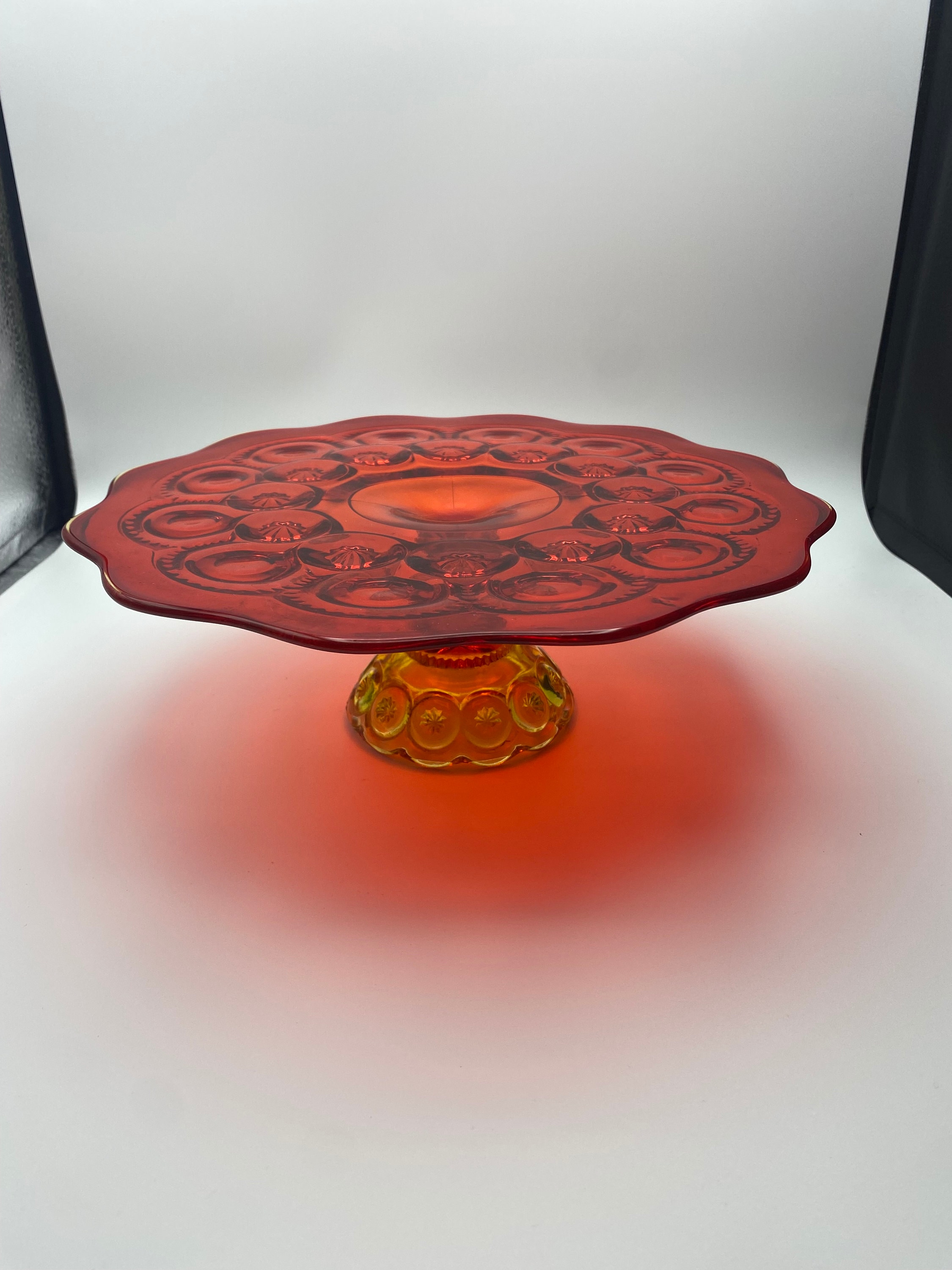 L.e.smith Amberina Pedestal Cake Plate Moon N Star - Etsy