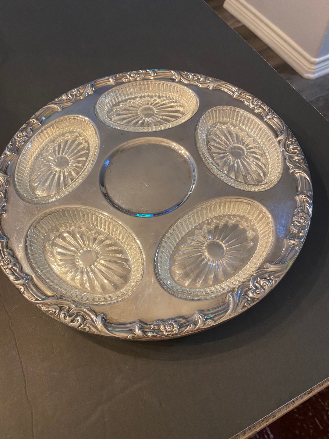 Vintage Silver Lazy Susan. Comes With 5 Glass Inserts. Center Bowl Was Missing. Etsy