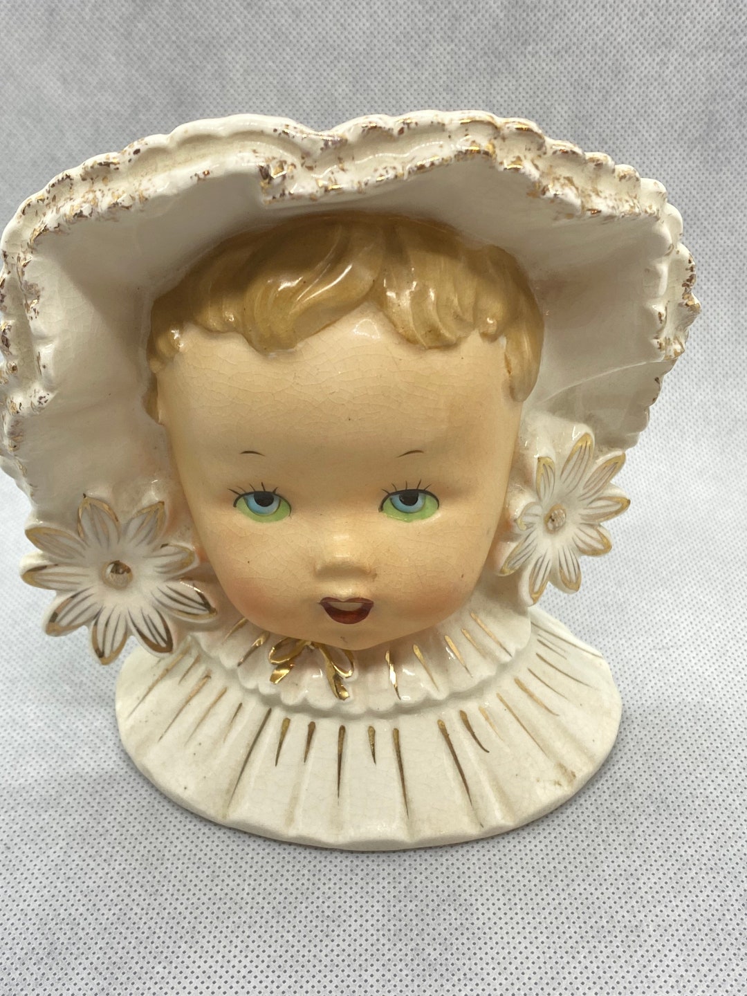 Napco Baby Head Vase Cream N Gold 1950s Etsy