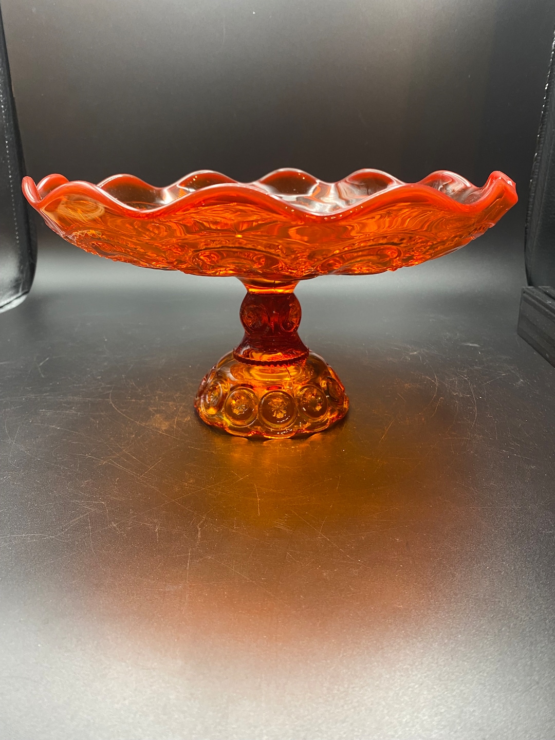 L.E. Smith Amberina Pedestal Cake Plate Moon N Star - Etsy