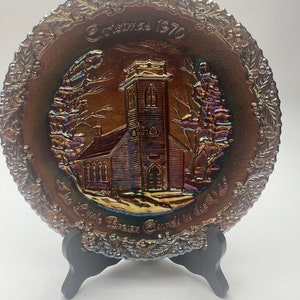 Fenton Blue Carnival Glass Christmas Plate