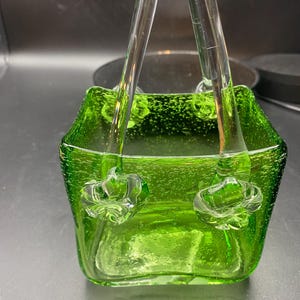 Handblown Green Purse with Clear Handles