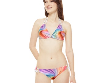 Colorful Swirls Strappy Bikini Set (AOP)