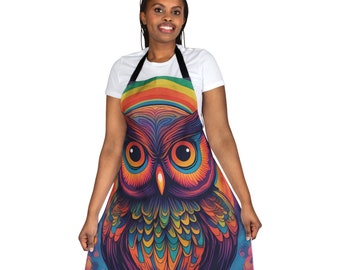 Vibrant Owl Apron, 5-Color Straps (AOP)