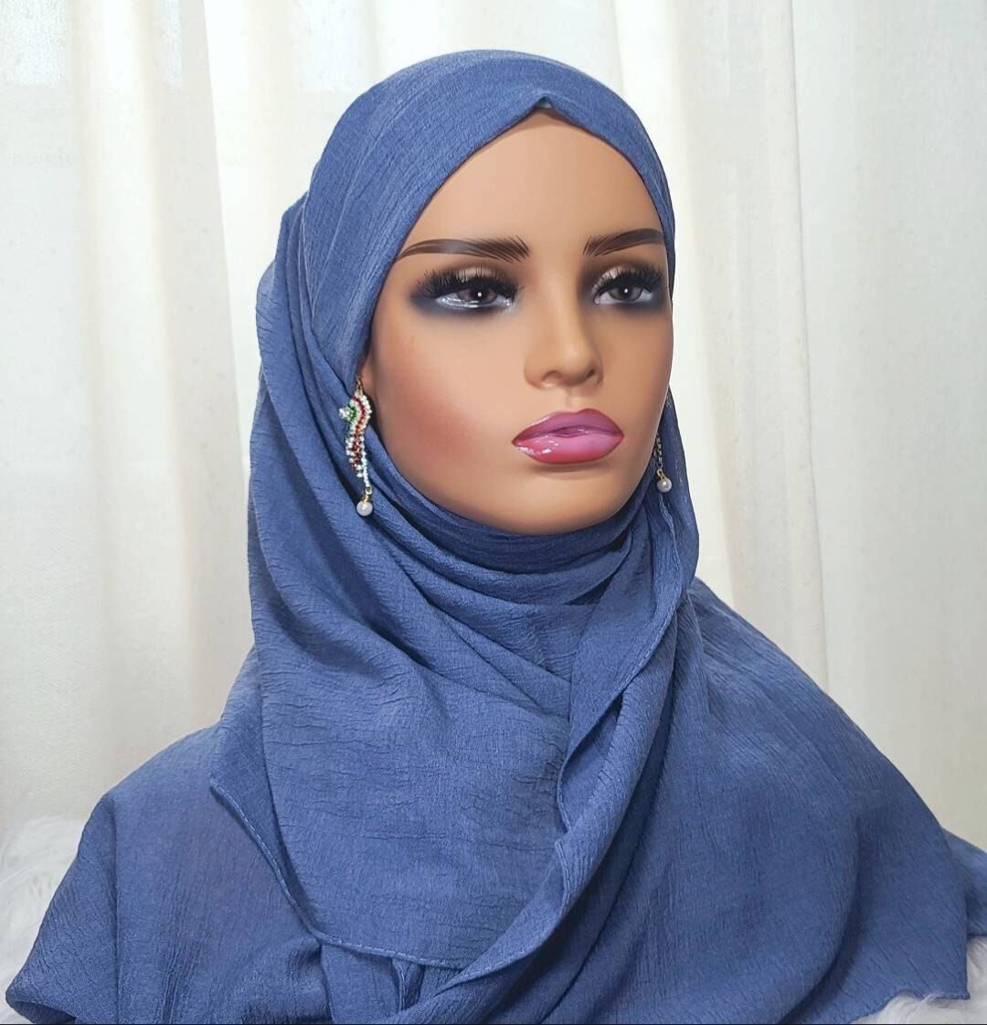 Crinkle Hijab, Cotton Hijab Dark Blue Hijab ,hijab Shawl Gift ,light