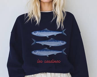 Sardine Sweatshirt, Les Sardines Shirt, Ocean Inspired Apparel, Coastal Girl Style, Fisherman Aesthetic Crewneck