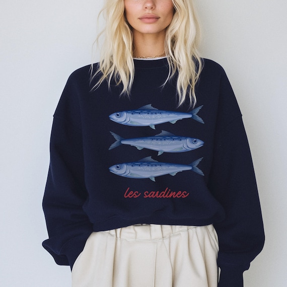 Sardine Sweatshirt, Les Sardines Shirt, Ocean Inspired Apparel, Coastal Girl Style, Fisherman Aesthetic Crewneck