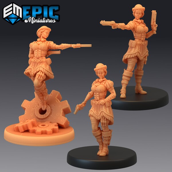 Female Gunslinger (Size - Medium | 28mm/32mm) - 3D Printed Miniatures for D&D, Pathfinder, Tabletop Games