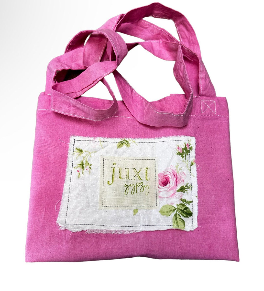 Upcycled Cotton Tote Shoulder Bag Pink Boho Shabby Chic Roses Juxt ...