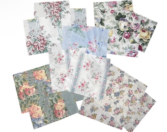 Lote de Tecido de Algodão Rosas Floral Shabby Chic Incluindo Laura Ashley 16 peças 20 cm x 20 cm Patchwork Ponto Lento Junk Journal Craft