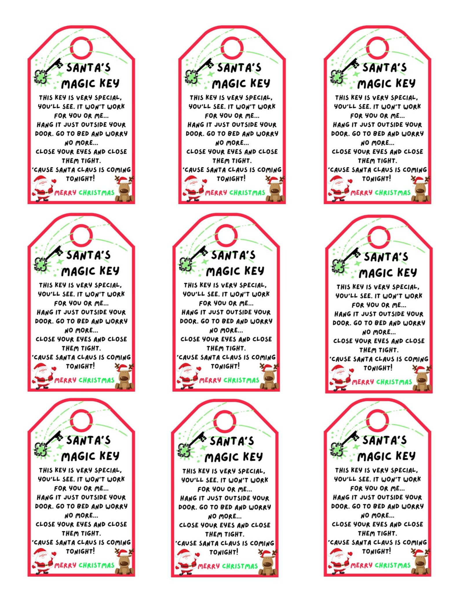 Santa's Magic Key Tag, Printable Instant Digital Download, Christmas