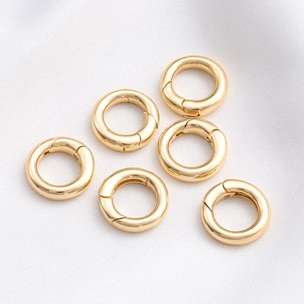 2pcs Dainty Gold Spring Gate Ring, Push Gate ring 13mm Round Circle Ring Charm Holder Gold Clasp for Jewelry Clasp
