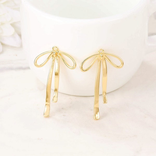 2pcs Butterfly Knot Pendant, 18K Gold Filled Bowknot Charms, Brass Bow Pendant, DIY Jewelry Findings Supplies 20x31mm