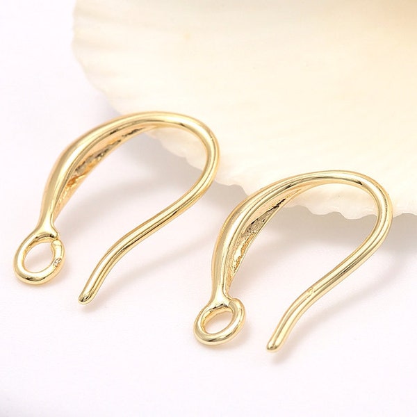 10pcs 14K Gold Filled Ear Hooks, Ear Wire, French Hooks, Brass Earring Hooks, DIY Jewelry Supplies 15x12mm