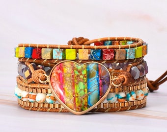 7 Chakra Wrap Bracelet, Heart Chakra Bracelet, Natural Gemstone Healing Bracelet, Peace and Self Control Bracelet