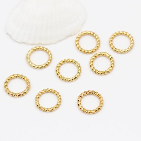 20pcs Twisted Rings, 14K Gold Twisted Jump Ring, Brass Twisted Circle, DIY Jewelry Findings Supplies 8mm