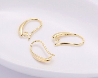 20pcs 18K Gold Ear Hooks, French Ear Wire, Brass Earring Hooks, DIY Jewelry Supplies 19x11mm