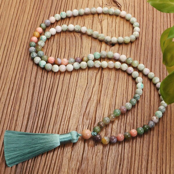 108 Beads Necklace , Mala Prayer Tassel Necklace, Indian Agate Healing Necklace, Tassel Mala Yoga Meditation Necklace