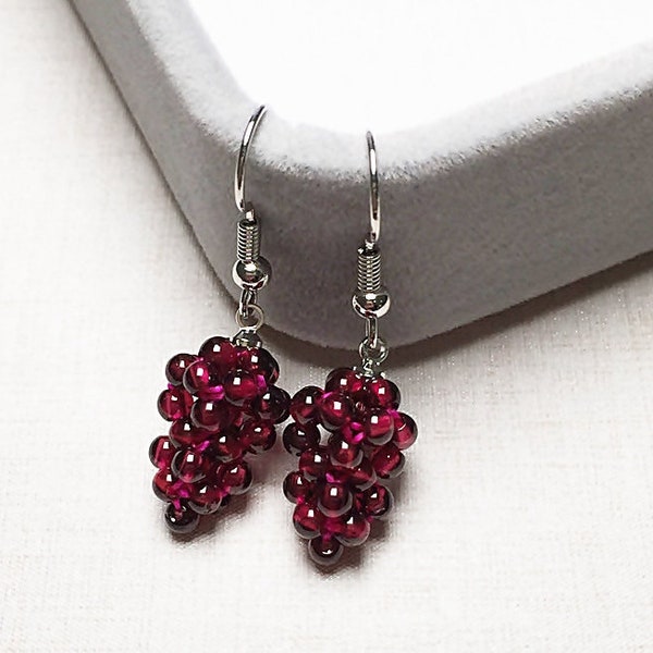 Garnet Earrings, Natural Stone Drop Earrings,Healing Crystal Grape Dangle Earrings, Spiritual Protection Meditation