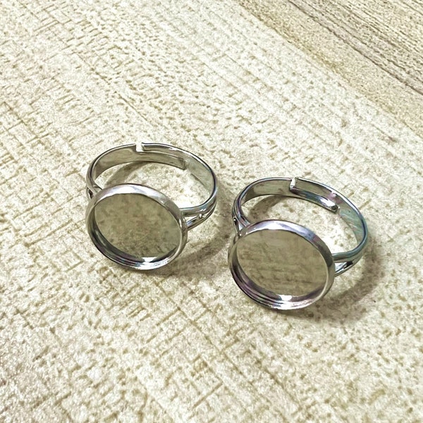 Rhodium Color Plated 12mm Ring Blanks Adjustable Band Ring Base Setting, 12mm Tray Setting Ring Blanks