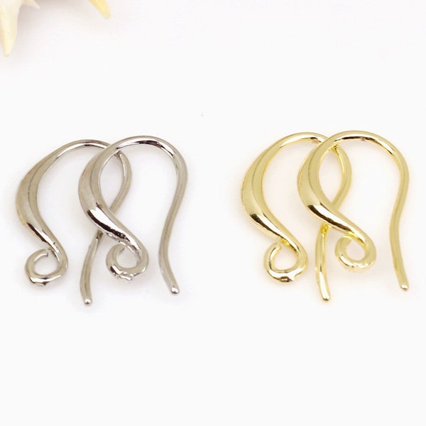 10pcs 18K Gold Ear Hooks, Ear Wire, 14K Gold French Hooks, Brass Earring Hooks, DIY Jewelry Supplies 17mm