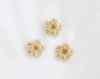 20 pièces fleurs en or 14 carats, perles florales texturées, perles intercalaires en laiton, pendentif fleur, bijoux à bricoler soi-même 7 mm
