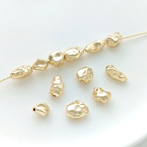 10pcs 14K Gold Filled Nuggets, Irregular Shape Nugget Beads, Brass Spacer Beads, Nugget Pendant, DIY Jewelry Supplies