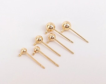 10pcs 14K Gold Filled Ball Ear Post, Brass Ball Post with Loop, 925 Silver Pin Ball Post, Jewelry Findings 3mm 4mm 5mm
