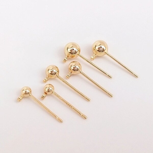 10pcs 14K Gold Filled Ball Ear Post, Brass Ball Post with Loop, 925 Silver Pin Ball Post, Jewelry Findings 3mm 4mm 5mm