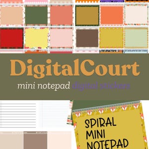 May include: Digital printable stickers for a mini notepad. The stickers are yellow with black text that says "Spiral Mini Notepad Stickers" and a number "415". The stickers have a fox design with orange, white, and black colors.