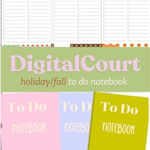 May include: Three printable to-do list templates with a holiday/fall theme. The templates are titled "To Do Notebook" and feature a pink, blue, and yellow background.