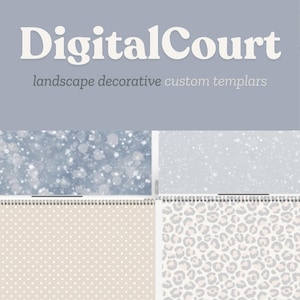 May include: Digital Court, a digital design company, offers landscape decorative custom templates. The image shows four different patterns: a blue and white snow pattern, a light blue and white snow pattern, a beige and white polka dot pattern, and a white and gray leopard print pattern.