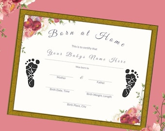 Born at Home Birth Certificate | Homebirth Certificate | Editable Canva File | Printable JPG