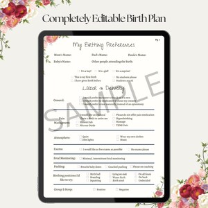 Eenvoudige bewerkbare sjabloon geboorteplan | Canvas | Afdrukbare pdf | Thuisbevalling | Ziekenhuisbevalling